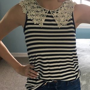 Anthropologie stripe tank with collar